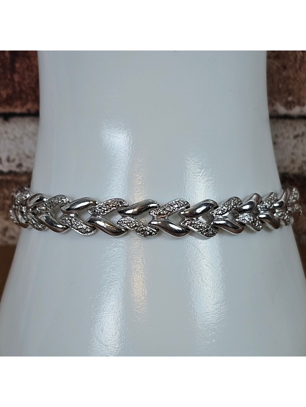 925 Sterling Silver Pavé Link Bracelet 7" 8mm – Classic Sparkling Design